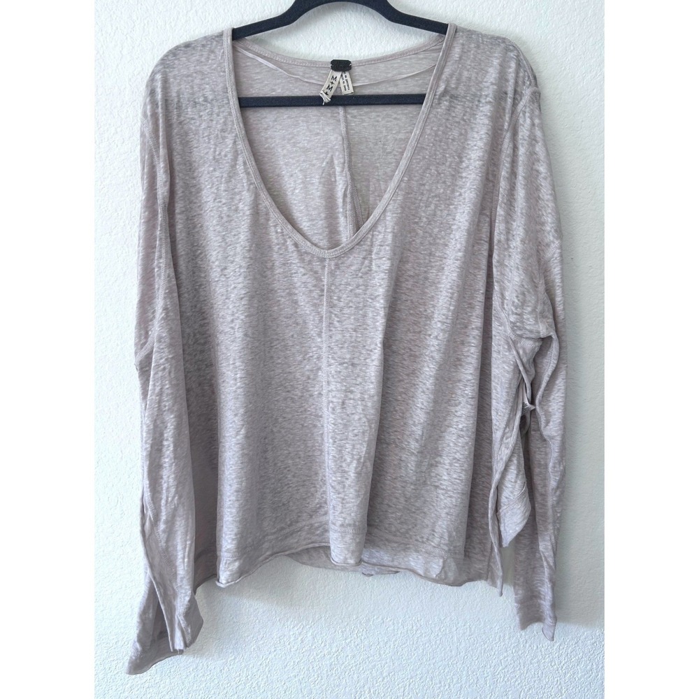 Free People We the Free Rock Basic Long Sleeve Deep V Neck‎ T-Shirt SZ M